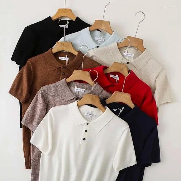 Men's Polos Cotton Polo Shirts Knitted Plain Short Sleeved T-shirt High Quality Old Money Man Summer Social