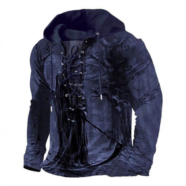 Street Trend Retro Character Men's Retro Tie Dye Compass Print Hoodie Long Sleeve Hooded Sweatshirt Outdoor Streetwear Vintage Y2K