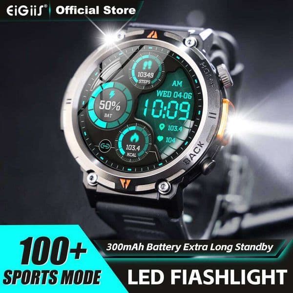 EIGIIS KE3 Smart Watch 3ATM Waterproof Design For Men Call Health Monitor With Flashlight 100+ Sports Modes 26Y0312