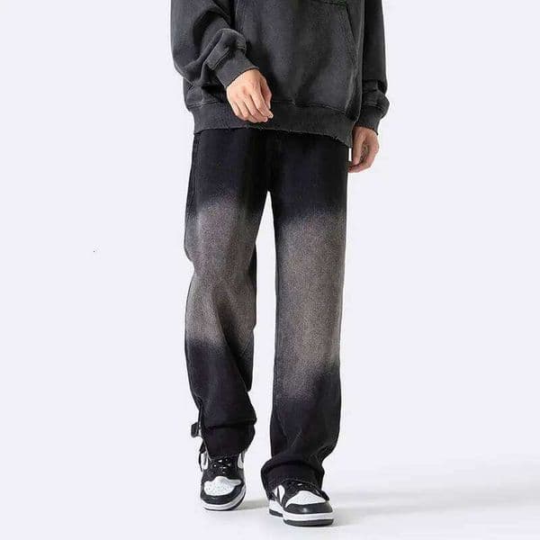 Men's Jeans Spring And Autumn Fashion Retro Wide Leg Washed Black Gradient Color Trendy Brand Versatile Straight Casual Pants J260306