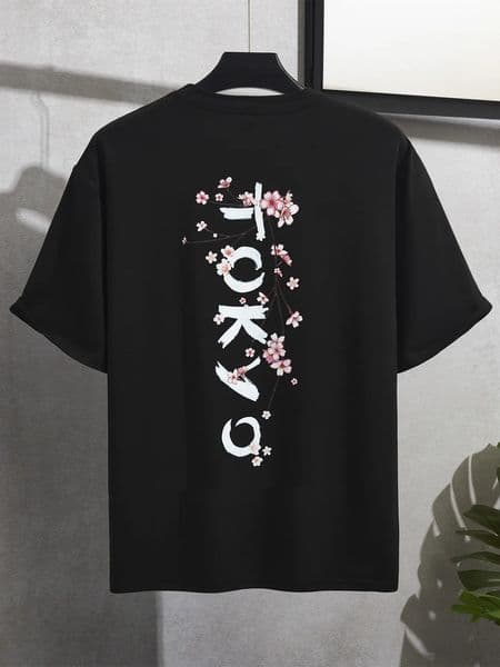 Mens Pure Cotton Tshirt with Cherry Blossom Floral Pattern Japanesestyle Casual Roundneck 260228