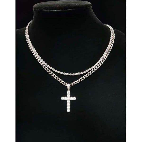 Fashionable Double + Cross, Unisex - 3mm Layered Cuban Chain Necklace Set Minimalist 20-24 Inches Gift H260311