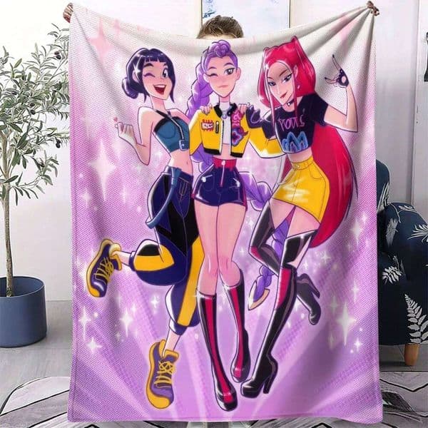 K-Pop Devil Hunter Rumi Mira Zoey Printed Flannel Blanket - Home Leisure Camping Travel Fan Gift S26
