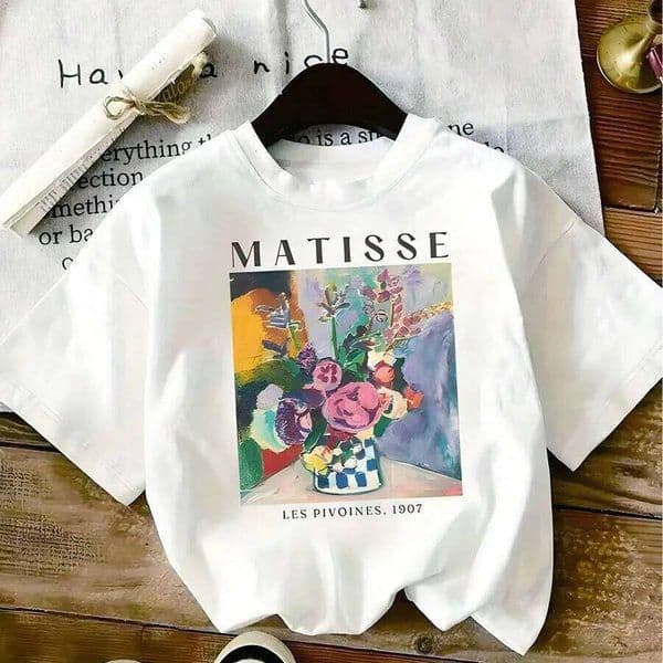 Women's Casual Vintage Floral Print T-Shirt Inspired By Matisse's "Les Pivoines" Tee Shirt Spring Summer Short Sleeve Top Tshirt Z260312