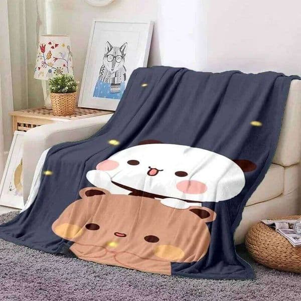 Cute Bubu and Dudu Series Cartoon Print Kids Warm Flannel Soft Comfortable Home Travel Bed Blanket Birthday Gift L260601