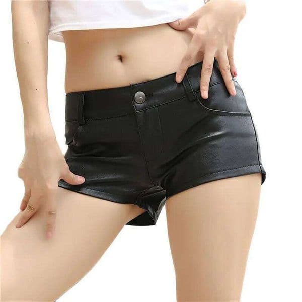 Black Slim Tight Pu Leather Low Waist Sexy Nightclub Pole Dance Women's Mini Micro Shorts J260306