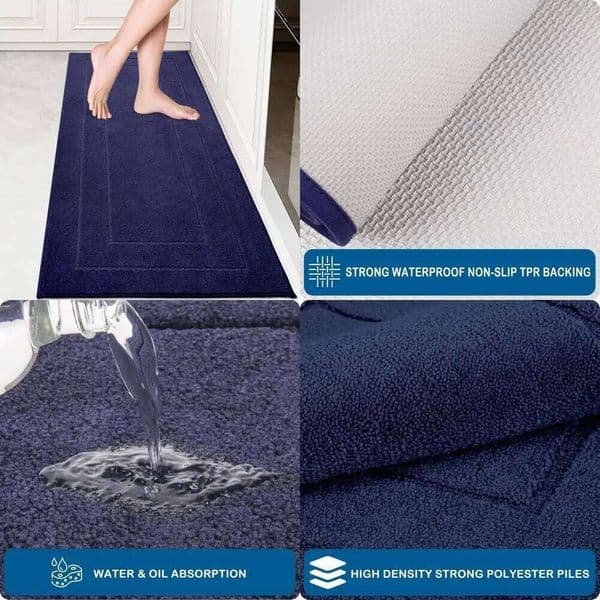 x59 Inch Washable Non-Slip Kitchen Runner, Absorbent Soft Rug for Hallway, Laundry, Navy Blue H260311