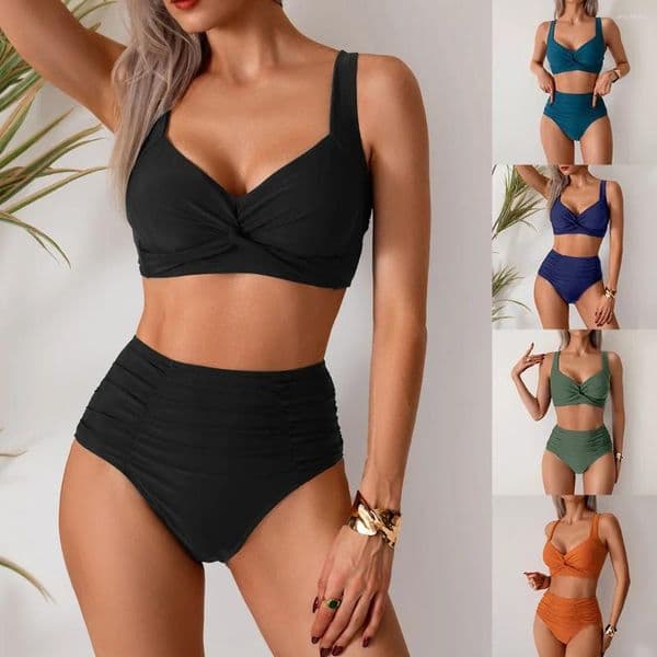 Women's Swimwear Sexy Black Two Piece Swimsuit Women Solid Push Up Padded Bikini Set Beachwear Summer High Cut Bathing Suit Biquinis