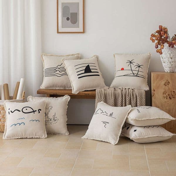 Modern Minimalist Embroidered Living Room Sofa Cushion, Cream-Style Nordic Ins Light Luxury High-End Bedroom Backrest And Lumbar Support