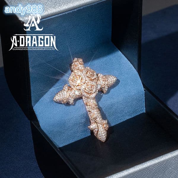 Hip Hop 925 Silver Vvs Moissanite Cross Pendant Hot Sale 925 Sterling Silver Gold Plating Pendants for MenWomen