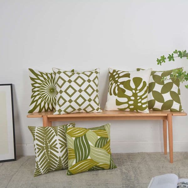Nordic Geometric Green Series Embroidered Throw Pillow Sofa High-End Bedroom Living Room Cushion Pillowcase