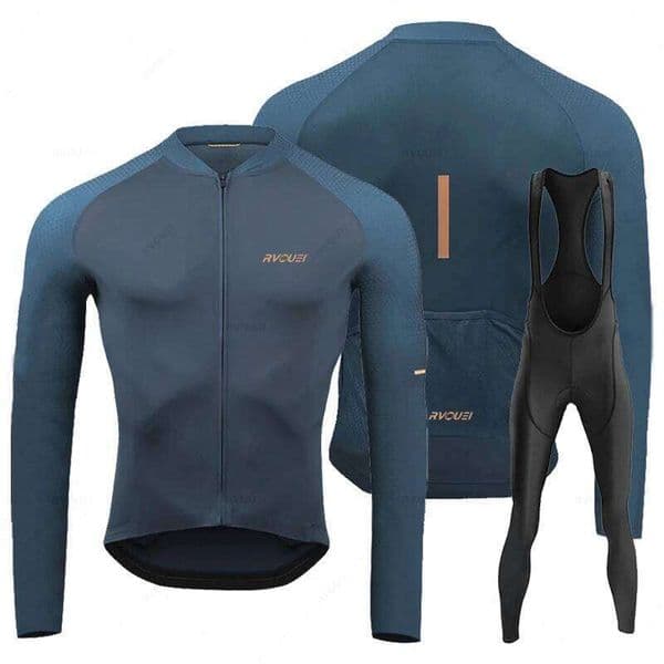 Rvouei Breathable Long Sleeve Cycling Jersey Set Bib Pants Ropa Ciclismo Bicycle Clothing MTB Bike Uniform Men Clothes 26Y0311