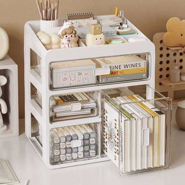 Drawer Desktop Organizer Drawers, Desk Stationery Organizer, Multifunctional Dustproof Large Capacity Office Shelf 26Y0312