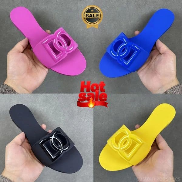 Slippers Sandals Designer slides designer sandals Women Interlocking Slides Rubber Ladies Flat Beach Jelly Script Blue Summer Fall Mules Outdoor Waterproof 36-42