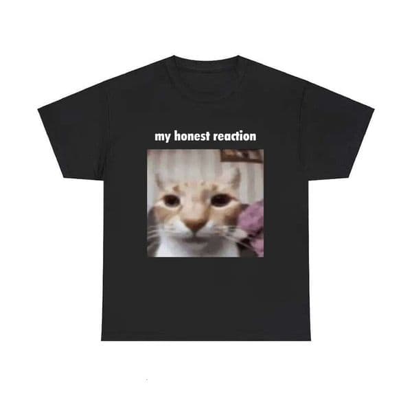 My Honest Reaction T-shirts Funny Cat Meme T Shirts Men Women Cotton Casual Short Sleeve Tees Men's Joke Humor Tshirt J260312