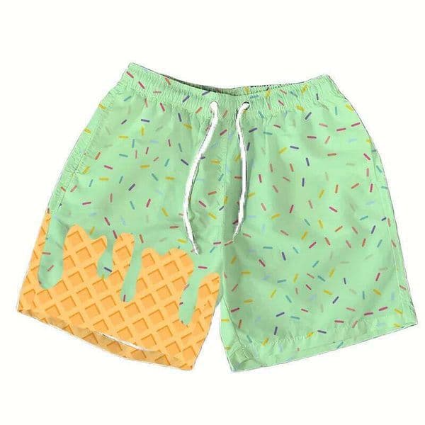 Multi Color Ice Cream Graphic Beach For Men Kids 3d Printed Cartoon Hawaiian Swimming Trunks Summer Loose Board Shorts T260312