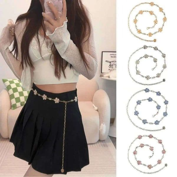 Trendy Elegant Boho Style Metal Belly Body Chain Adjustable Flower Pendant Belt Women Waist Jewelry Accessories L260312