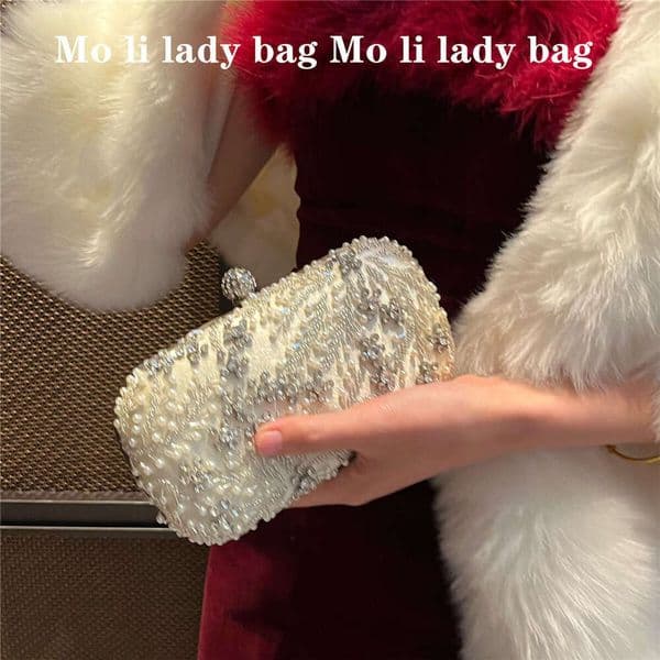 Moli Diamond-Studded Evening Dress Matching Black Clutch Women Pearl Rhinestone Handbag Socialite Cheongsam Bag