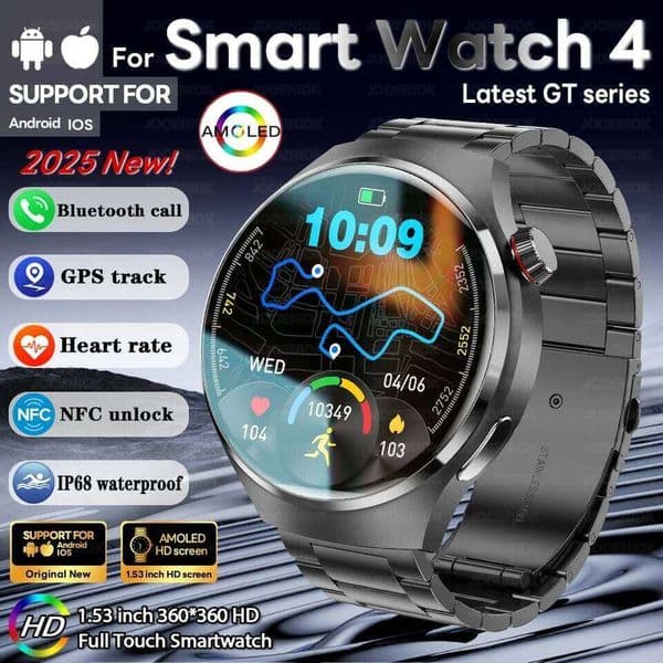 New 4 GT Series Smart Watch Men AMOLED Screen Heart Rate Health Monitoring Call Business Smartwatch Man 26Y0312