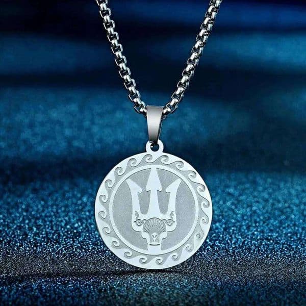 Kinitial Poseidon Unisex Greek God of the Sea, Locket Necklace, Exquisite Trident Talisman necklace H260311