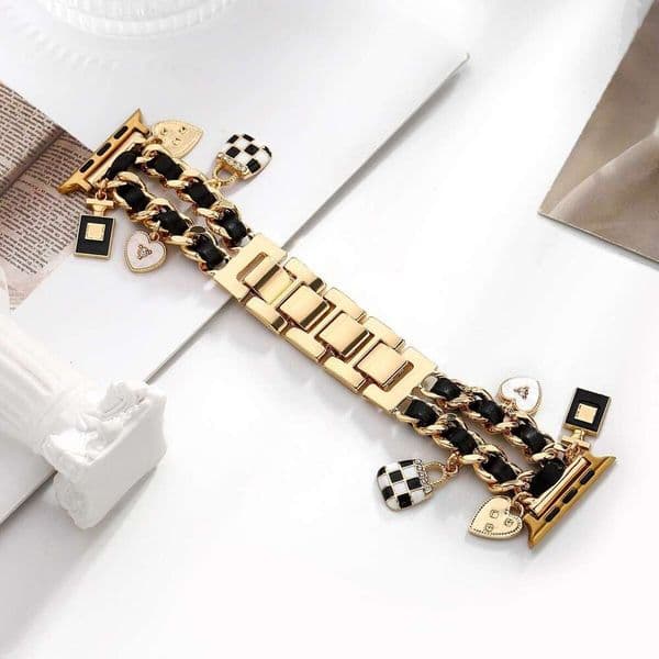 Watch Band New Small Fragrance Style Leather For Apple Watch Series 9 8 7 6 SE For Huawei For Samsung Watch