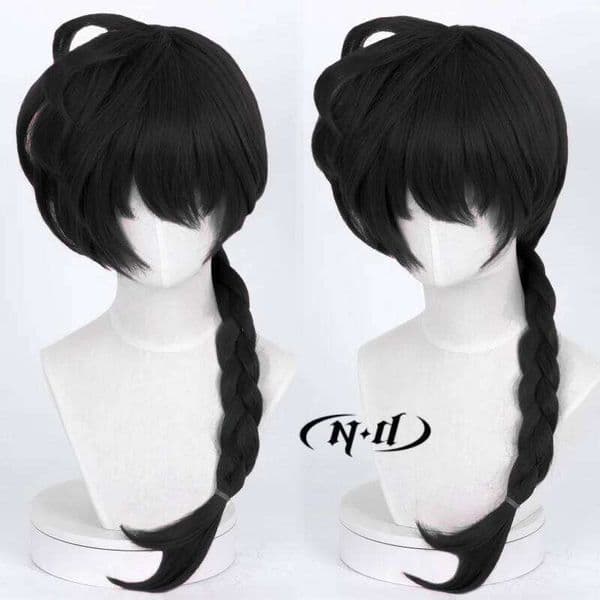 Ranma Saotome Black Hairpiece Anime Cosplay Hair Wigs Heat Resistant for Comic Con Coser Costume Party