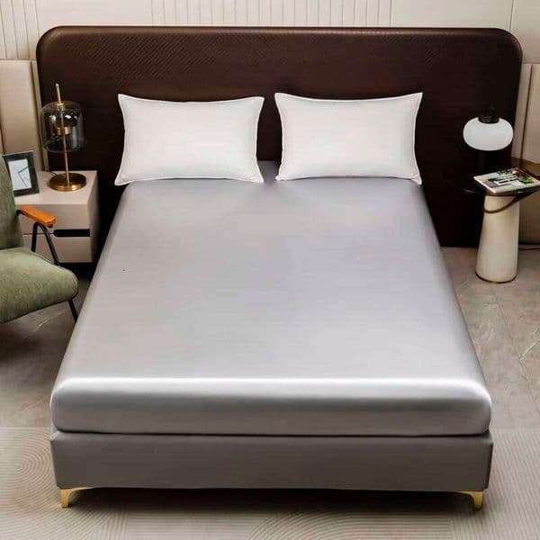 Gray Satin Silk Fitted Sheet Smooth Soft Covers for Summer Twin/Full/Queen/King Ice Coolling Mattress Cover Bed Sheets 26H0312