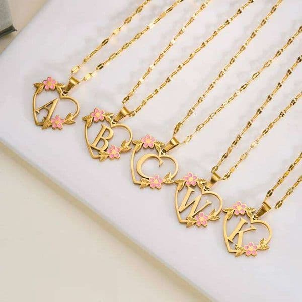 Stainless Steel Heart A-Z Letter Lady r Necklace Flower Pendant Initials Fashion Jewelry Valentine's Day Gift H260311