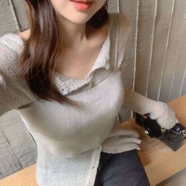 Solid Single-Breasted Tops Summer O-neck Long Sleeves Knitted Cardigan+Korean Slim Fit Tank Versatile Crop Top Two-Piece Set Z260312