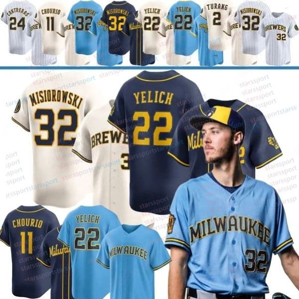 MilwaukeeS Brewers Baseball Jersey Jacob Misiorowski Christian Yelich Jackson Chourio William Contreras Brice Turang Sal Frelick Caleb Durbin Joey Ortiz Yount