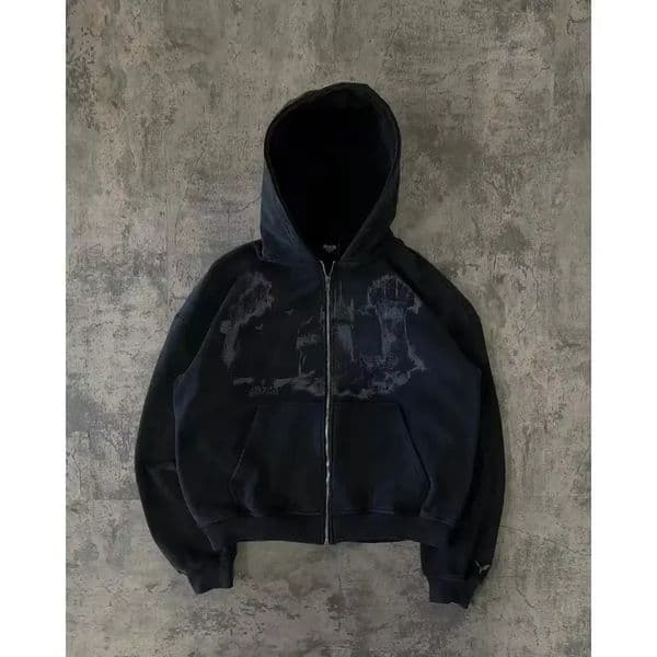 Man Hoodie Y2k Goth Streetwear Men Hip Hop Streetwear Harajuku Gothic Pattern Zip Up 90s Graphic Sweatshirt Japanese Anime 260304