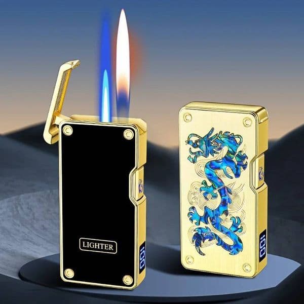New Intelligent Voice-Controlled Dual-Fire Conversion Butane Gas Luminous Color Shell USB Charging Lighter Gift Set