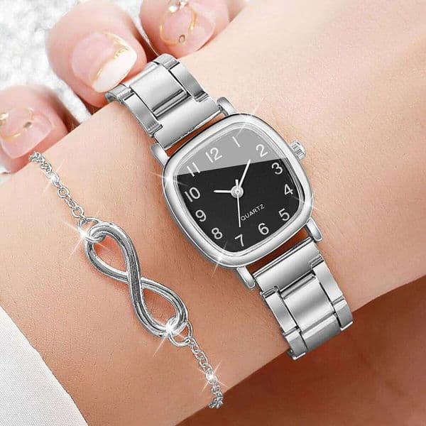 2PCS Fashion Square Arabic Dial Women Quartz Wristwatch Ladies Alloy Strap Watch With Bracelet Reloj Mujer Without Box Z260314
