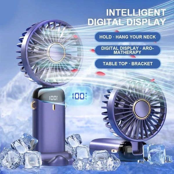 2026Portable mini fan that can be folded and hung around the neck 5-speed USB charging fan supporting phone and display screen D260313