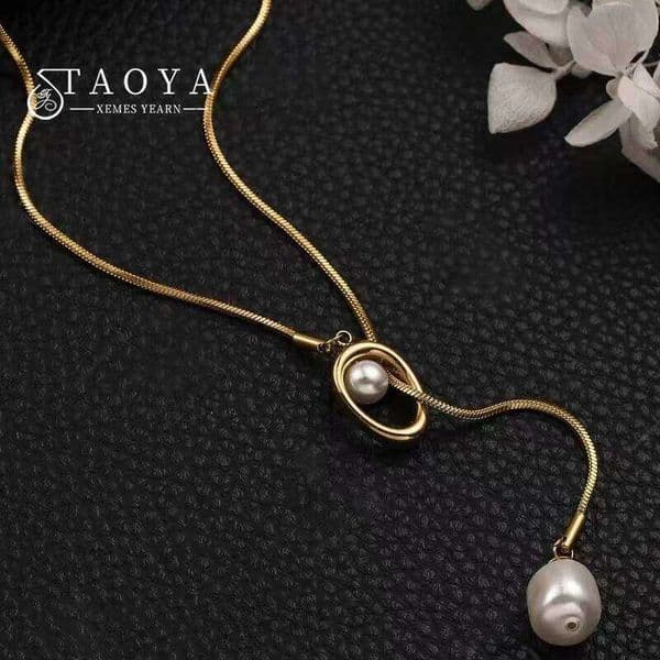Stainless steel Pull-out Adjustable Baroque Pearl Pendant Long Necklace For Womens Fashion Sweater Chain 2024 New Jewelry H260312