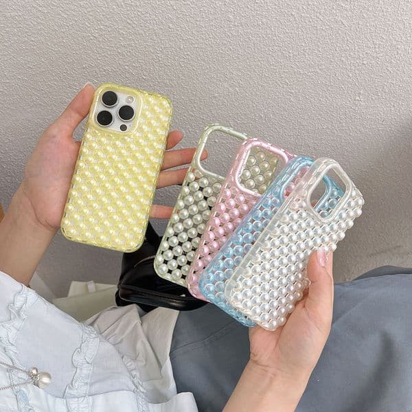 Stereo Pearl Phone Case For Iphone 17 16 15 14 13 Pro Max 16Promax Skeleton 17Promax Phone Case 16Pro Candy Color 15Promax 17Pro Cover Creative 14Pro 13Pro 12Pro Shell