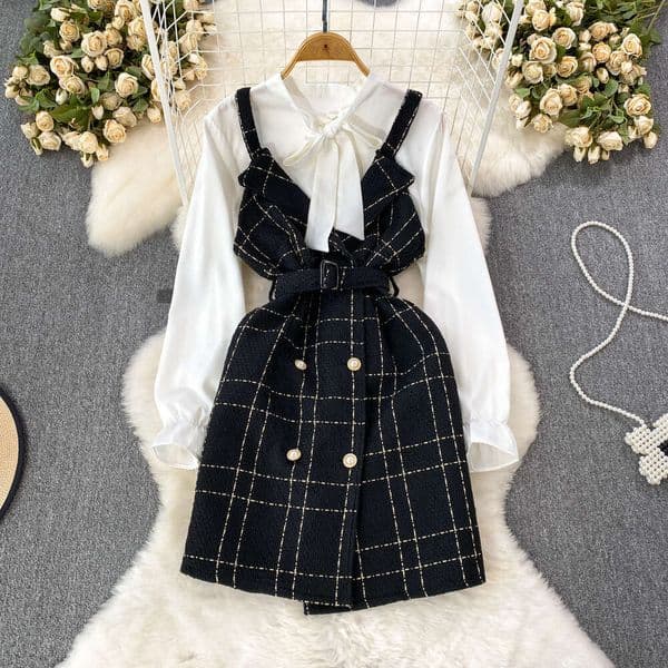 2026 Designer Youthful Sweet Strap a16 Skirt Style Waist Slimming Floral A-line Skirt Two Piece Set with Bow