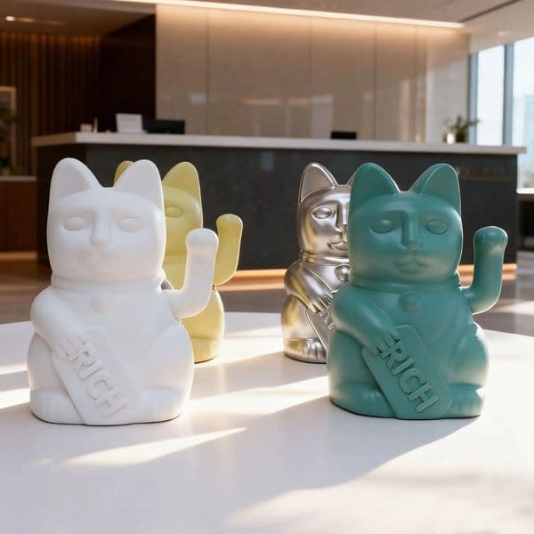 Maneki Neko Lucky Cat Statue Waving Fortune Beckoning with Coin Japanese Good Luck Charm for Home Office Resin Decor Gift 260312