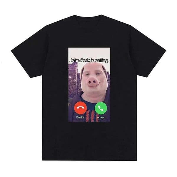 John Pork Is Calling Answer Call Phone T-Shirt Humor Funny Pig Lover Graphic Tee Top Streetwear Fashion Short Sleeve Outfit Gift J260312