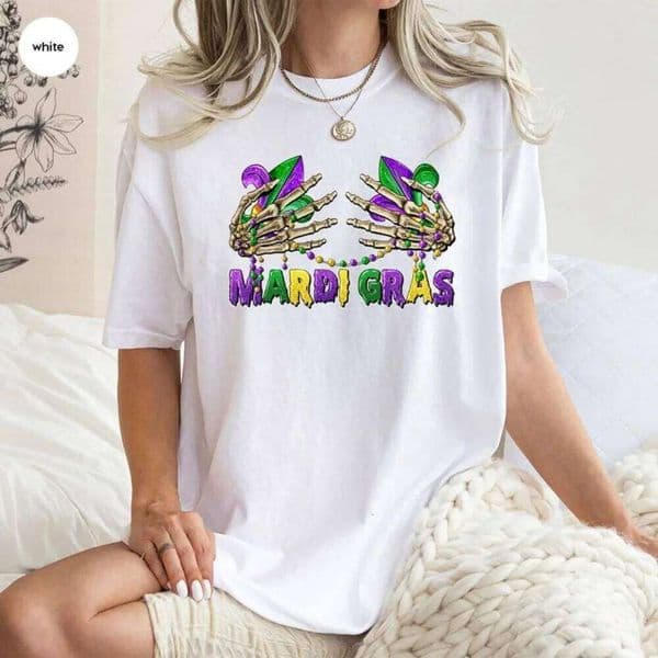 Skeleton Women Clothes Funny Graphic Tops Mardi Gras Festival Party Sweatshirt O-neck T Shirt Z260313
