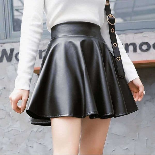 Women Faux Leather Skirts High Waist Elastic Mini Short Skirt Multipurpose For Skater Work Nightclub Z260315