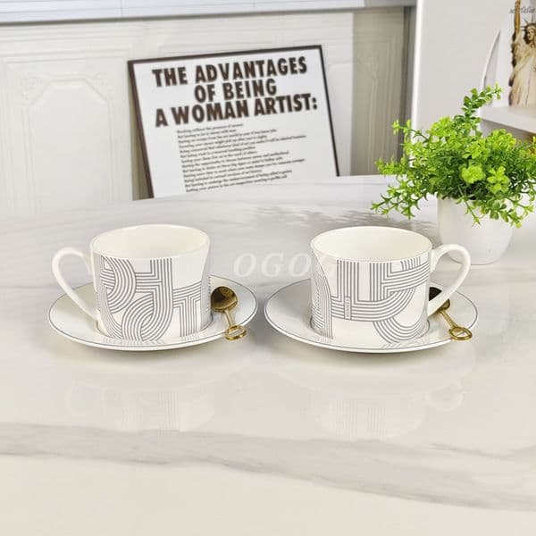 Runway Series Bone China Coffee Cup and Saucer Set - Modern Minimalist Ceramic Cup, Perfect for Home Use and Gifting