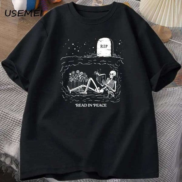 Bookish Book Lover Clothing Skull Reading T Shirt Retro Graphic Tee Classic Short Sleeve T-Shirt Men Women Q260312