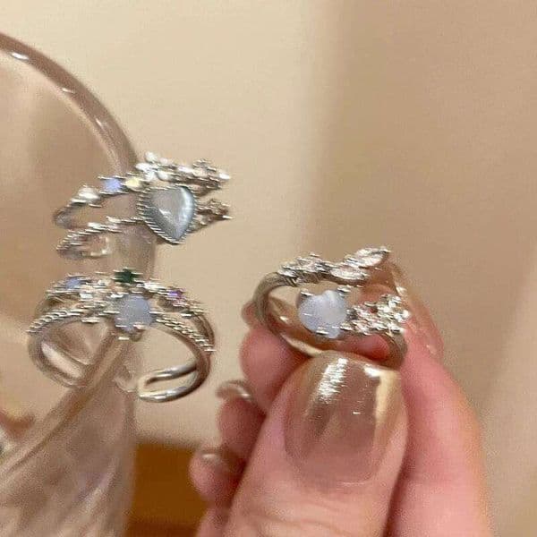 New Y2K Crystal Kpop Heart Adjustable Ring Irregular Geometry Punk Vintage Rings Set for Women Girls 2024 Fashion Jewelry H260312