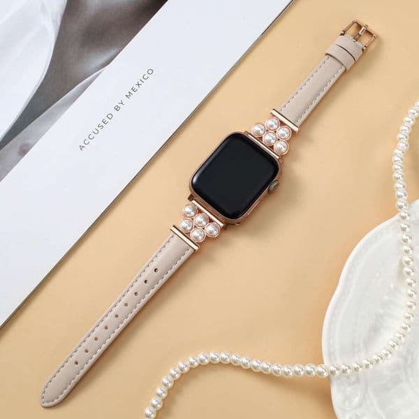 Suitable for Apple Watch Series 11-1, bracelet, bangle, pearl fashion, women's accessory, leather strap