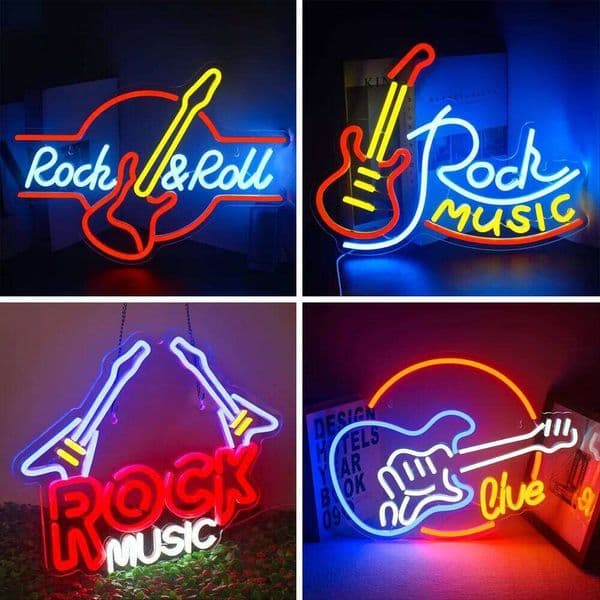 Roll Signs Guitar Led Light Art Wall Decor for Game Room Music Rock Studio Bar Disco Party Neon 26H0313