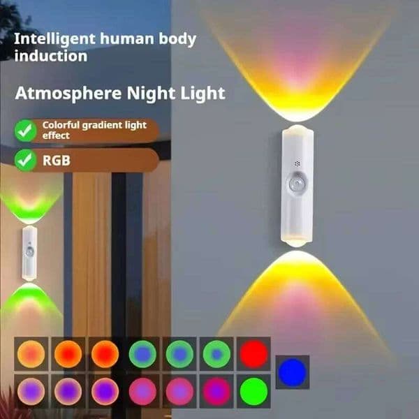 LED Night Lights Double-head Sunset Wall Lamp Motion Sensor RGB Ambient Light Magnetic USB Rechargeable Party Corridor Closets 26Y0313