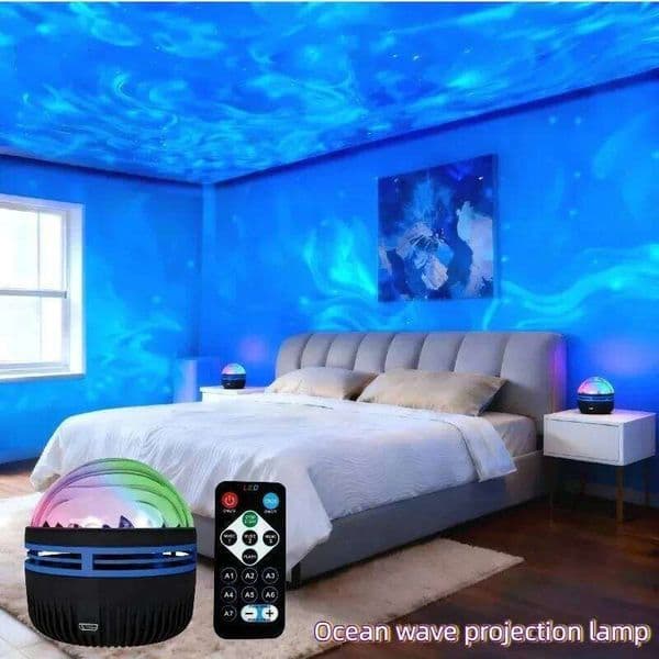 LED Ocean Wave Starry Sky Projector Lamp 1pc 7 Colors Remote Control USB Powered for Kids Room Bedroom Party Ambient Light 26Y0313