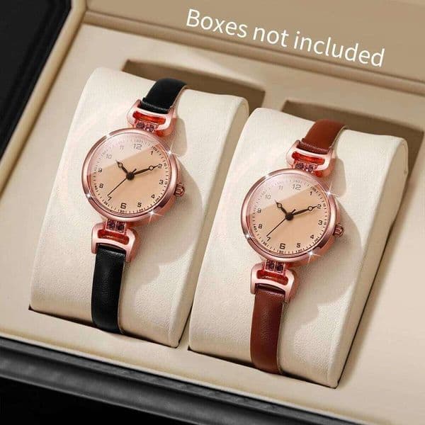 2PCS Elegant Arabic Dial Women Watches Set Fashion Ultra-thin Leather Strap Ladies Quartz Wristwatches Reloj MujerWithout Box Z260314