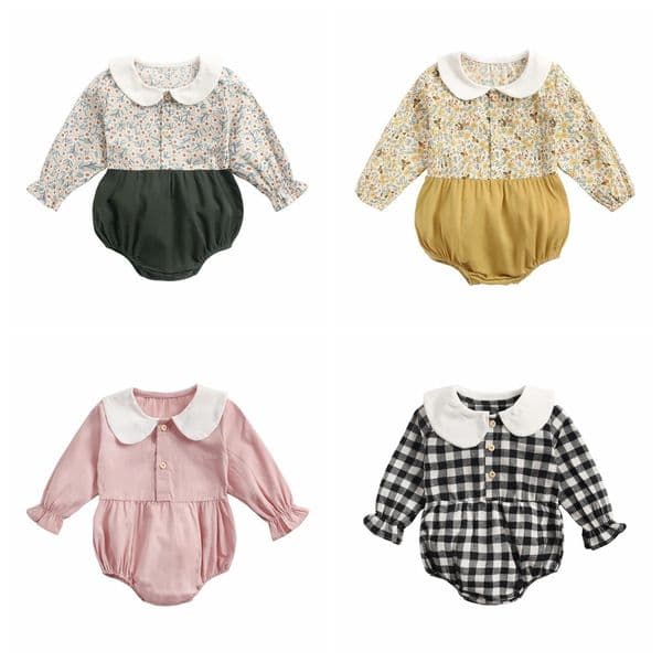 Sanlutoz Princess born Baby Girl Bodysuits Long Sleeve Cotton Clothes Flowers Plaid Cute 260312